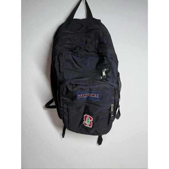 Vintage JanSport Black Backpack  Padded Shoulder Straps Mesh Pockets - Picture 1 of 16